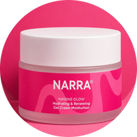 Hydrate without heaviness with NARRA Marine Glow — a gel-cream moisturiser that renews and glows, perfect for daily use.