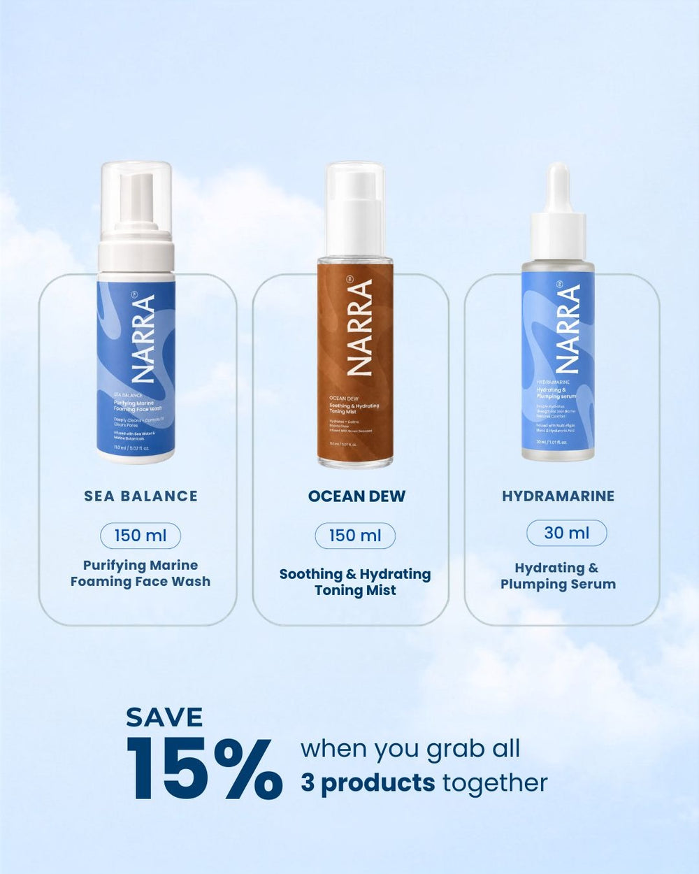 NARRA Hydration Chapter – toning mist, hydrating serum & moisturiser combo for dry, dehydrated skin