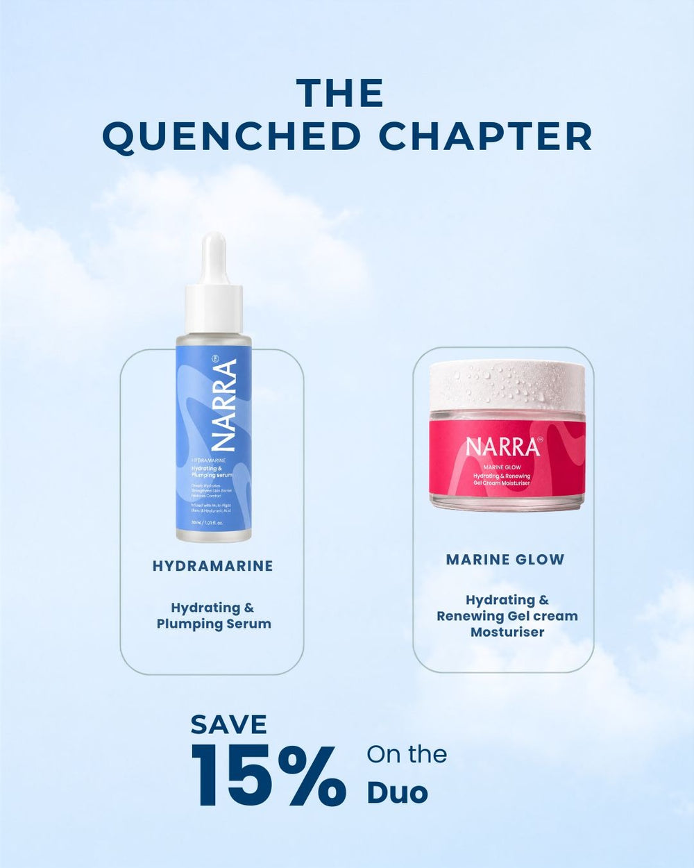 NARRA Quenched Chapter – hydrating marine skincare kit for thirsty, dry skin