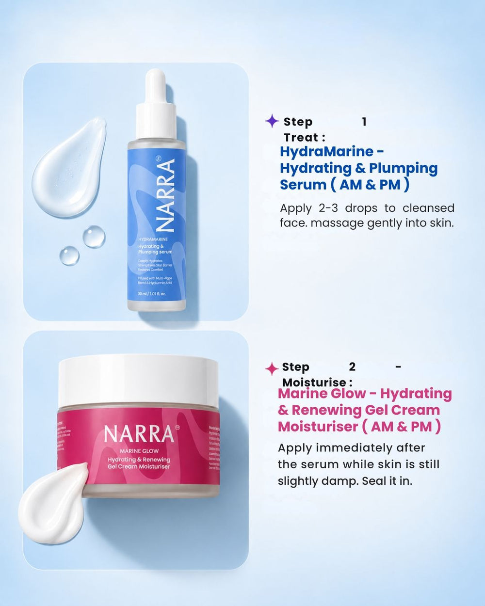 NARRA Quenched Chapter – hydrating marine skincare kit for thirsty, dry skin