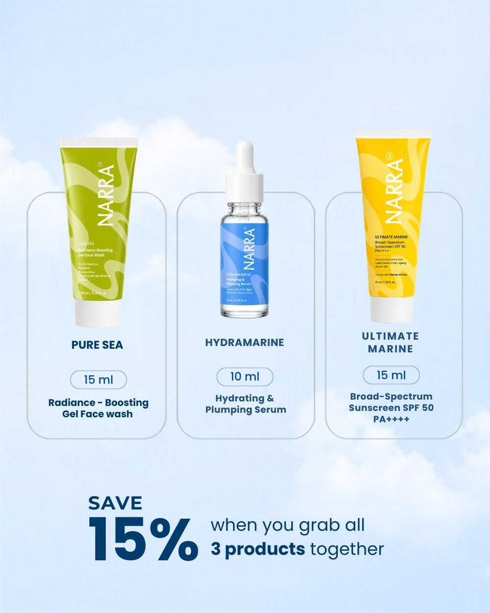 NARRA Soft Launch Trio – essential marine skincare combo to start your routine