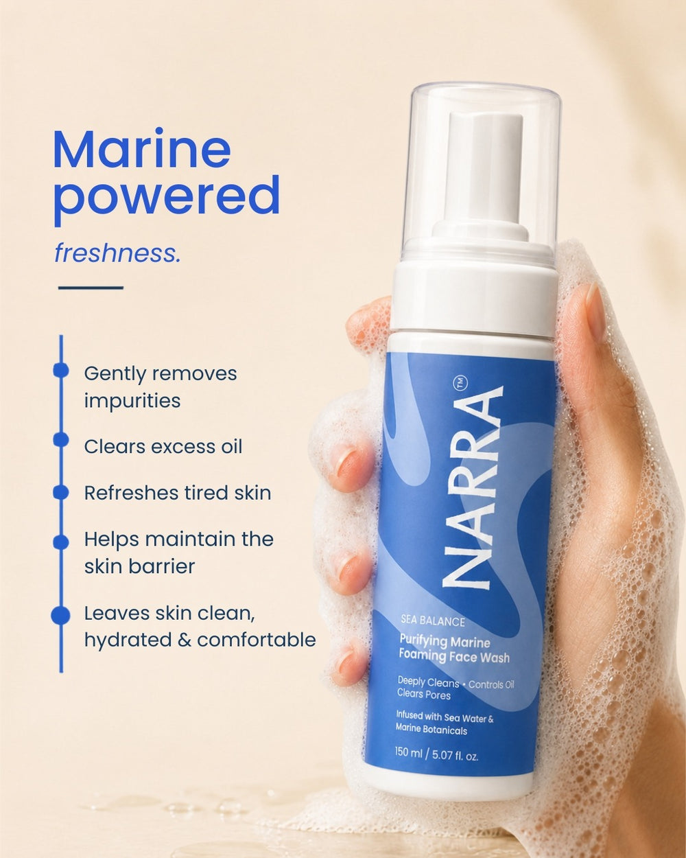 NARRA Sea Balance – purifying marine foaming face wash that deep-cleans and controls oil for oily skin