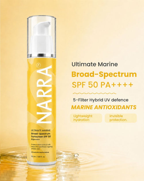 sunscreen-spf50.jpg	NARRA Ultimate Marine – broad spectrum SPF 50 PA++++ sunscreen for Indian skin, non-greasy finish