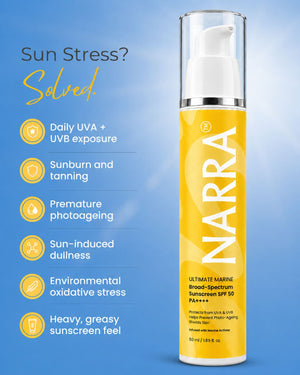 sunscreen-spf50.jpg	NARRA Ultimate Marine – broad spectrum SPF 50 PA++++ sunscreen for Indian skin, non-greasy finish