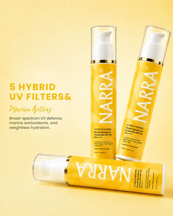 sunscreen-spf50.jpg	NARRA Ultimate Marine – broad spectrum SPF 50 PA++++ sunscreen for Indian skin, non-greasy finish